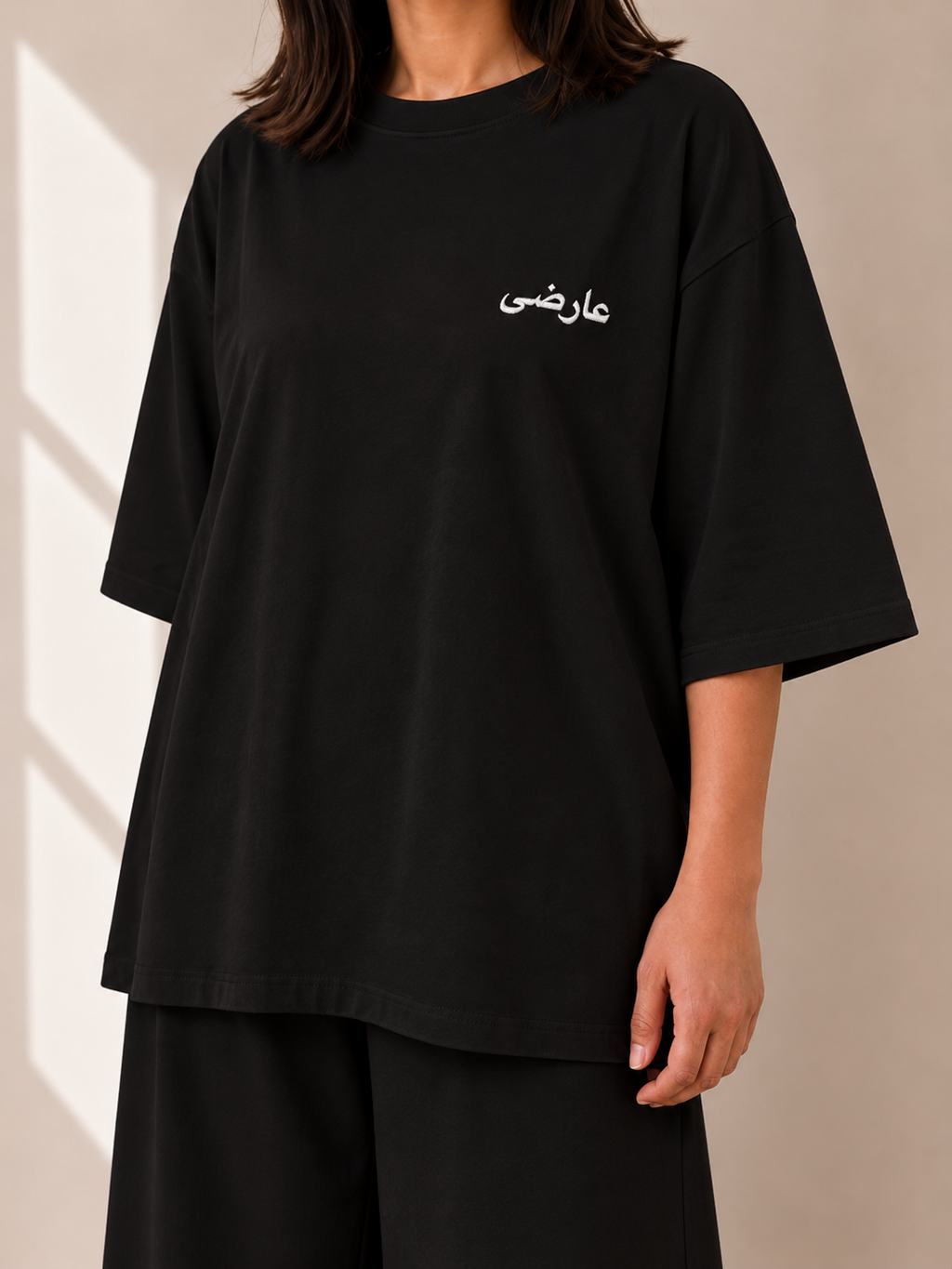 AARZI black co-ord set embroidery and fabric detail